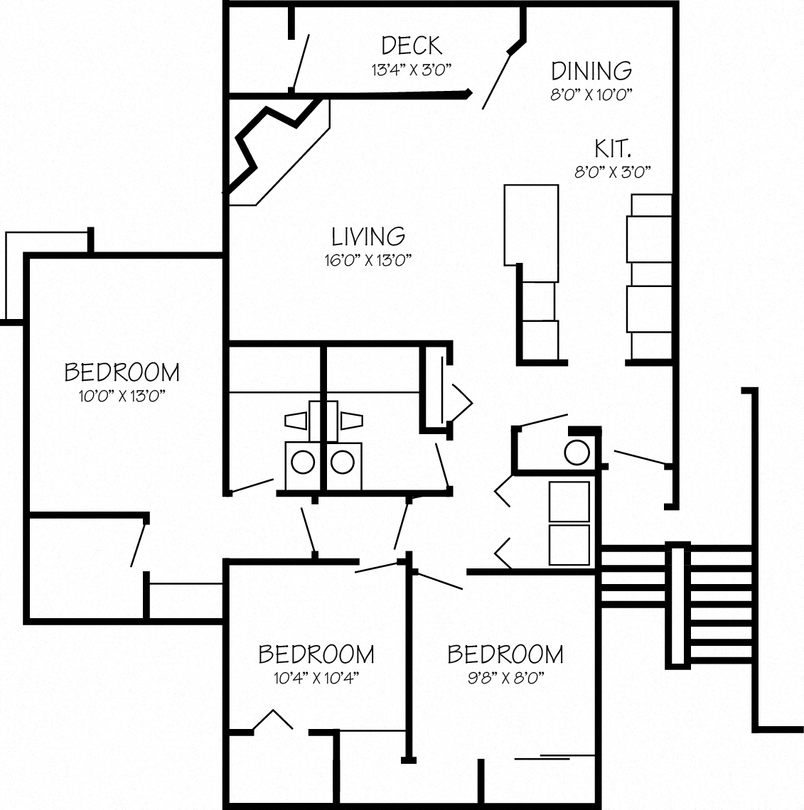 Floor plan for 3 beds, 2 baths, 1144 sqft